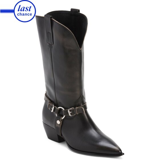 ATELIER Nero Made In Italy Leather Chelsea Mid Shaft Motorcycle Boots - Picture 2 of 2